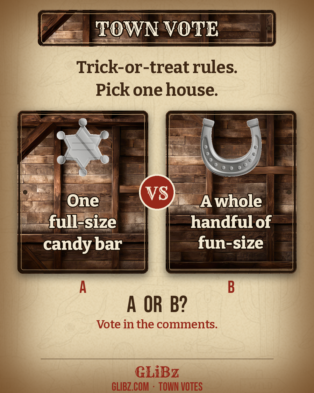 Halloween house rules. One full-size bar, or a whole handful of fun-size? Vote, then defend your pick in the comments.